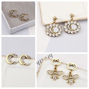20Style Simple S Designer Fashion G-Letter Gold Plated Sier Letter Famous Women Crystal Rhinestone Pearl Earring
