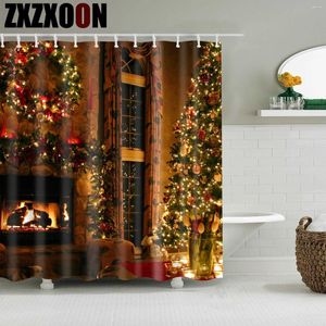 Shower Curtains Bathroom Santa Claus Snowman Printed Bath Curtain Merry Christmas Living Room Home Decor