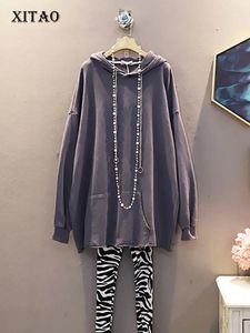 Hoodies للسيدات Xitao على الطراز الكوري الترفيهية الاتجاه من النوع الثقيل للنساء أزياء وايلد فضفاضة الربيع الملابس 2024 WJ1063