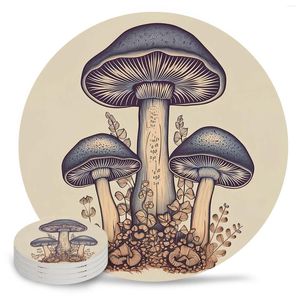 Table Mats Mushrooms Leaves Round Coffee Kitchen Accessories Absorbent Ceramic Coasters