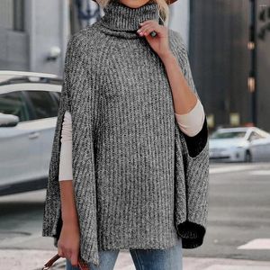 Kvinnors tröjor kvinnor faller vinter turtleneck poncho tröja mode personlighet chunky stickad cape wrap pullover jumper svett skjortor