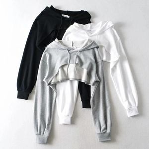 Hoodies النسائية أنثى هوديي شخصية غير منتظمة المحصول فائقة النمط قصير الأكمام طويلة الأكمام