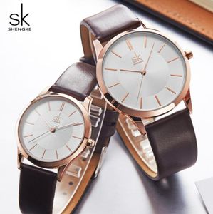 Shengke Fashion Leather Men Couple Watches Set Luxury Quartz Memale Male Wrist Watch New Women039s Day Gift K80374035504
