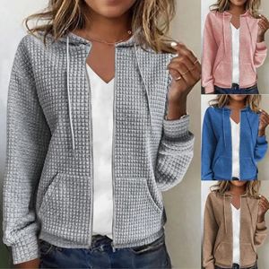 Women's Hoodies Elegant And Fashionable Plaid Casual Style Loose Zippered Hooded Cardigan Long Sleeved Hoodie Jacket