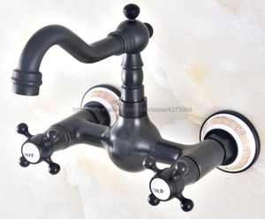 Bathroom Sink Faucets Oil Rubbed Bronze Wall Mounted Kitchen Faucet Dual Handle Swivel Spout Cold Water Mixer Tap Nnf467