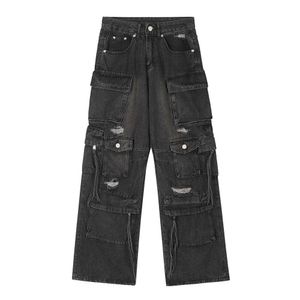 Функциональные многократные джинсы рабочей одежды, модные панк