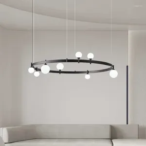 Żyrandole nowoczesne proste pierścień szklany żyrandol LED na mieszkanie sofy sypialnia lampa wisząca czarna linia w stylu domu