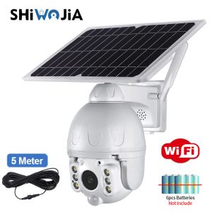 Kameror Shiwojia Outdoor Solar Camera WiFi White Löstagbart Solar Cam Battery Low Power Pir Security Video Surveillance App Remotely