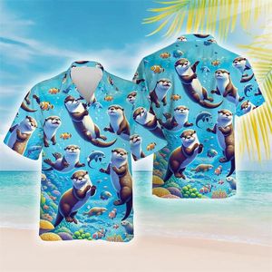 Camisas casuais masculinas Funny Otter 3D Camisa de praia impressa Animal do mar para homens roupas Harajuku Mulheres de manga curta Kawaii Bloups y2k