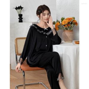 Abbigliamento da casa Black Ice Silk Satin Pajamas Set da sonno Set Women Abbigliamento per sonnotte con camicia a maniche lunghe SASCHIO PIJAMA