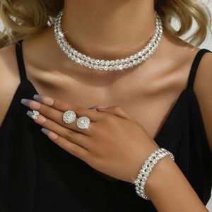 Halsbandörhängen Set 3 st kvinnors smycken Rhinestone CellAns armband Banquet Dress Accessories