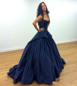 Navy Blue Formal Celebrity Evening Dresses 2019 Sweetheart Ball Gown Princess Puffy Court Train Prom Pageant Wear Plus Size1725260