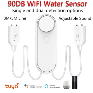 Detector 3M/5M Wifi Water Detector Leakage Sensor Alarm Leak Detector 90DB Sound Tuya smart Smart Life APP Flood Alert Overflow Security