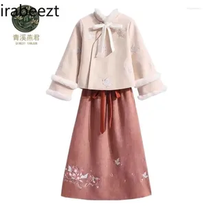 Abiti da lavoro migliorati Hanfu 2024 Autunno inverno di lana inverno giacca padellata di cotone Stumonta in stile nazionale femmina Women Vestido Oriental