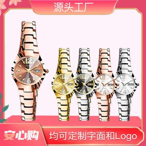 Taishijie mode trend volfram stål rose guld diamant inlagd kalender nattljus affär tre nålkvarts fritid kvinnors klocka