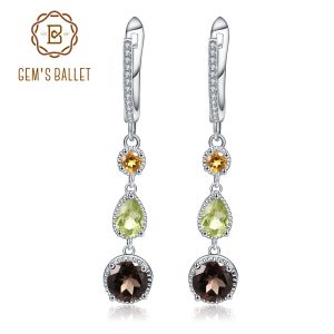 Ohrringe Gems Ballett 925 Sterling Silber Ohrringe Fein Schmuck Natural Citrine Peridot Rauchy Quarz Drop Ohrringe für Frauen Hochzeit