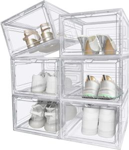 Clear Shoe Box stapelbar uppgraderad stor plast sneaker lagring med lock magnetiska es c 240329