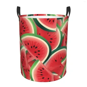 Laundry Bags Watermelon Print Circular Dirty Basket With Handle Portable Waterproof Storage Bucket Bedroom Clothes Box Medium