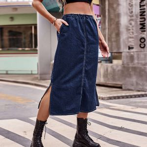 Women's New Elastic Waist Drawstring Denim Mid Half Length Skirt
