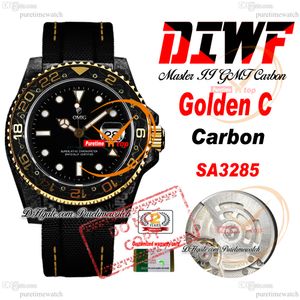 Углерод Golden C SA3285 Автоматические мужские часы Watch Diwf v2 Двухцветный желтый золото черный зеленый циферблат нейлон супер издание то же самое серийное карта