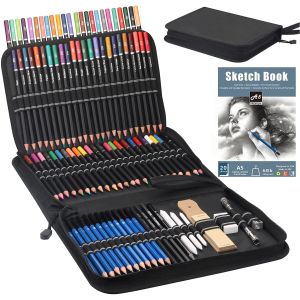 Bleistifte 96 PCs Premium -Zeichnungsstifte Set, einschließlich 72 farbige Stifte und 24 Sketch -Kit, Art Pencil Kit im Reißverschluss -Reisegeschenk