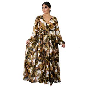 Designer Moda feminina Sexy Europeu e American Grande Tamanho Grande Vestido Novo Moda Paris Vestido de Manga Longa de Flor de Flor de Flor Dressão Casual de Mulheres Obesas 2F1x