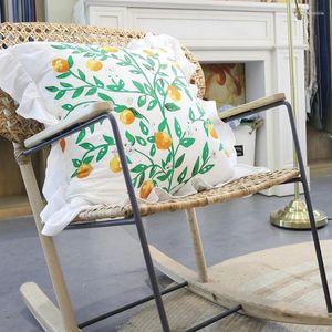 Pillow 60x60cm Cotton Covers Gardenia Tree Pattern Throw With Flouncing Orange Decorative Pillowcase