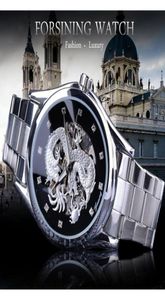 Forsining Diamond Montre Design Silver Stainless Automatic Dragon Display Men Homme Luxury Watches Wrist Brand Classic Top Steel H7513731