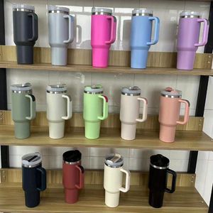 Water Bottles 40oz Stainless Steel Flat Glass With Handle And Straw Sports Kettle For Men Women Coffee Cup-perfect Gift