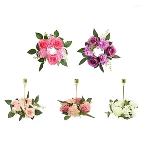Decorative Flowers Rose Wreath Ring Artificial Flower Garlands Holder For Table Home