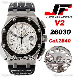 JF V2 Juan Pablo Montoya 26030 Karbon Fiber Çerçeve Çelik Cal2840 A2840 Otomatik Kronograf Erkekler İzle Beyaz Doku Deri 6550854