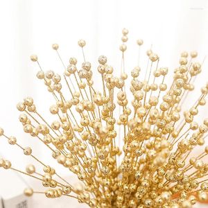 Decorative Flowers Foam Artificial Golden Glitter Christmas Berries Bouquet Home Wedding Decor Table Wreath DIY Crafts Wholesale