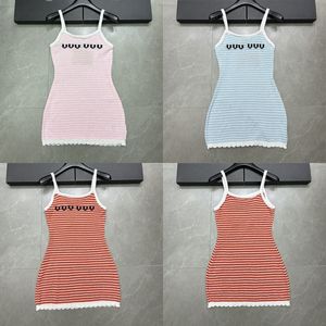 Striped Women Knitted Dress Letter Sexy Sling Vest Dresses Luxury Designer Summer Slim Casual Daily Tank Dress