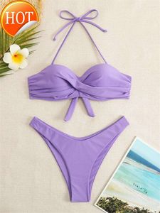 2024 High Quality Designer Swimwear Womens Bikini Sexy Women Swimsuit Solid Halter Bikinis Set Thong Ruched Lave Up Bathing Suit Summer Beach Female Wear