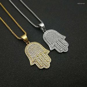 Colares pendentes Hip Hop Full Zircon Paving Bling Iced Out Fatima Hand Pingents Colar Mens Gold Color 316L Corrente de aço inoxidável Judeu Jewerly