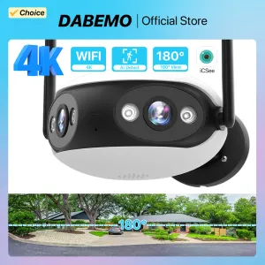 Cameras 4K 8MP Dual Lens WIFI IP Camera 4MP 180° View Angle Panoramic Camera Human Detection Security Camera P2P Surveillance iCSee