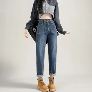 Kvinnors jeans höst vinter kvinnor denim byxor elastisk midja kvinnlig pojkvän blå för pantalon vintage mujer mamma