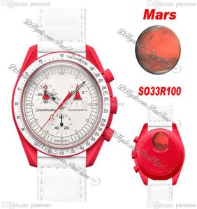 Bioceramic Moon Swiss Quqrtz Chronograph Mens Watch SO33R100 Миссия на Марс 42 -мм настоящий огненный красный керамический белый цифербл.