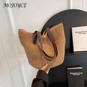 Totes Women Shouder Bag Solid Straw Hand Bag Bohemian Woven Underarm Summer Beach Casual Crochet Tote Shopping Väskor