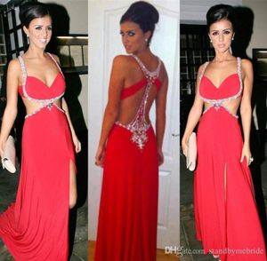 Sexy evening gowns ALine Evening Dresses Crystal Sequins Hollow Big leakage back Spaghetti Strap Backless Party Celebrity Gowns9289385
