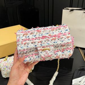 Kobiety Tweed Patchwork Flap Crossbody Bag 20cm Mini Cute Designer Bag Trend