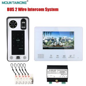 Intercom 7 Inch BUS 2 Wire Fingerprint Video Door Phone Intercom Entry System Video Doorbell Rainproof IR Camera for Home Villa Building