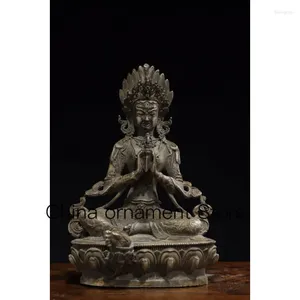 Dekoracyjne figurki 22cm Tybetańskie stare brązowe Buddha Złobiegowane srebro z gniewnymi oczami Wadżra Tara Statue Ornament