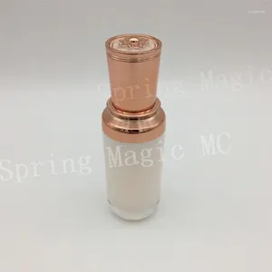 Bottiglie di stoccaggio da 30 ml perla bianca/oro acrilico di lusso per lozione/emulsione/fondazione/bottiglia per la cura della pelle top piatto Crown imballaggio