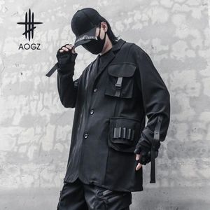 Kurtki męskie Aogz Techwear Tactical Jacket Punk Men Lapel Windbreaker Coat