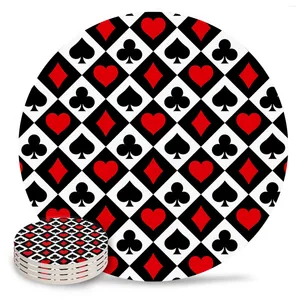 Table Mats Poker Squares Spades Hearts Plaid Texture Ceramic Set Coffee Tea Cup Coasters Kitchen Accessories Round Placemat