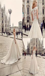 A Line Chapel Train Custom Made Beach Bridal Gowns Romantic Eddy K Wedding Dresses Round Neck Appliques Lace robe de soiree longue7175497