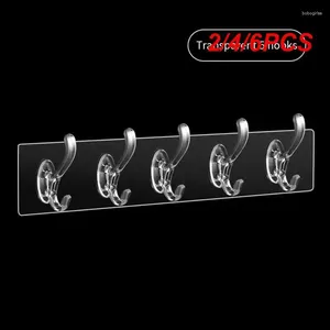 Hooks 2/4/6PCS Transparent Adhesive Coat Rack Wall Mounted 3/5/6 Standard Hangers For Bathroom Kitchen Closet