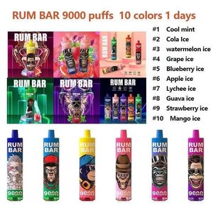 Orijinal Rum Bar 9000 Pufs 2% Avrupa Depodan Gönder 650mAh 18ml Önceden doldurulmuş cihaz Tek kullanımlık vape Yetkili Randm Tornado 10 Tür Güzel Tatlar