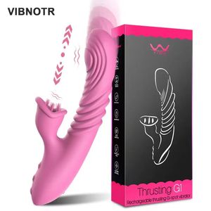 Thrusting GSpot Vibrator for Women Clitoris Stimulator Tongue Licking Automatic Telescopic Sex Toy Female Masturbation 240403